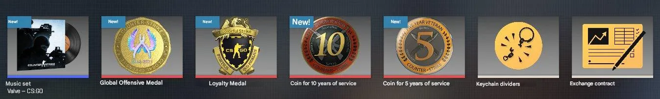 CS263 Prime Purchased 10 Year Veteran Coin, 5 Year Veteran Coin, Loyalty Badge, Global Offensive Badge | Valve CS:GO Music Kit.  